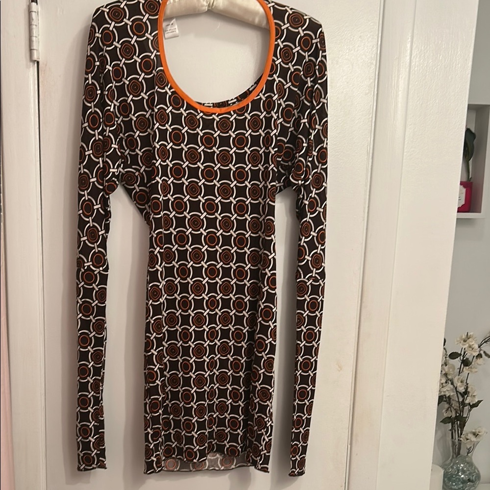 Alice + Olivia Brown and Orange Geometric Mini Dress